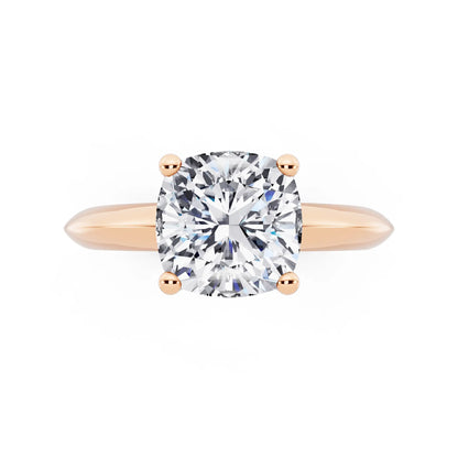 14 KT Rose Gold Cushion Cut Diamond Classic Solitaire Ring - top angle