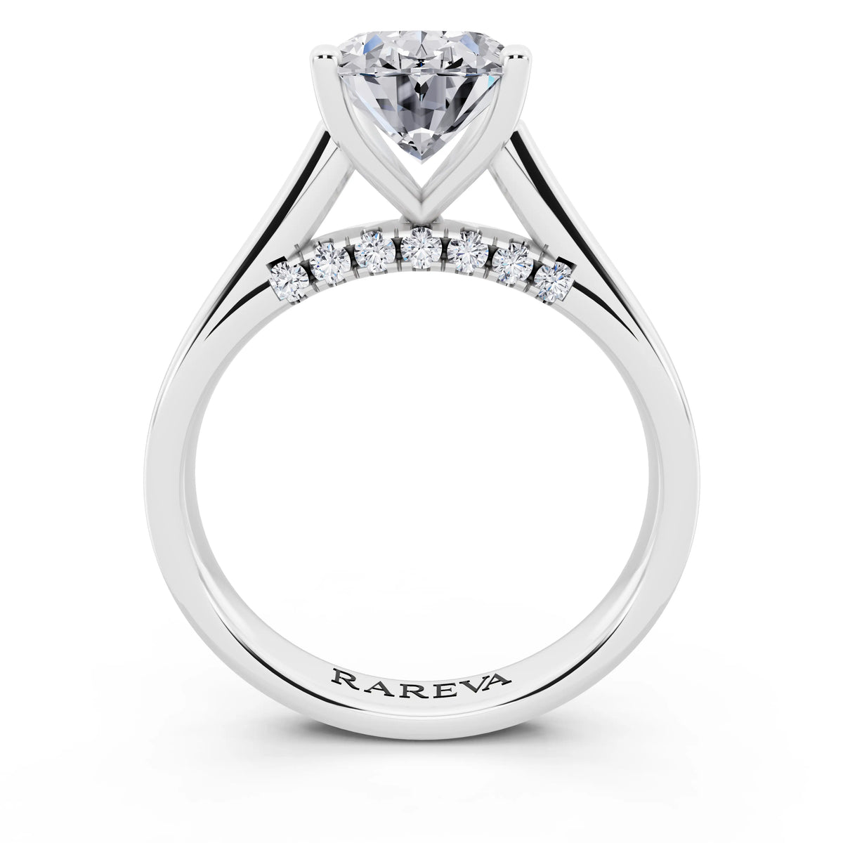 14 KT White Gold Oval Cut Diamond Solitaire Ring with Hidden Accent - through finger