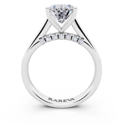 14 KT White Gold Oval Cut Diamond Solitaire Ring with Hidden Accent - through finger