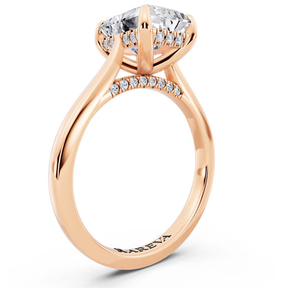 18 KT Rose Gold Radiant Cut Diamond Solitaire Ring with Cathedral Band - top view