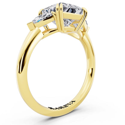 14 KT Yellow Gold Princess Cut Diamond Three Stone Ring with Trillion Accents - top view