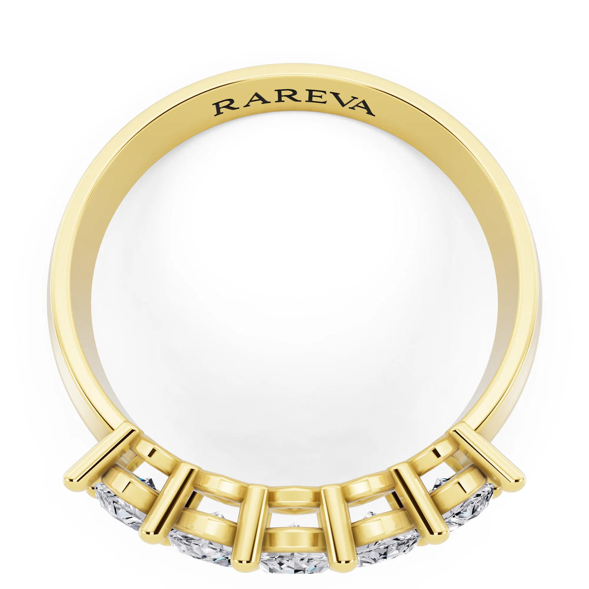 10K Yellow Gold Five Stone Marquise Cut Diamond Half Eternity Wedding Band - 2.5mm - Top