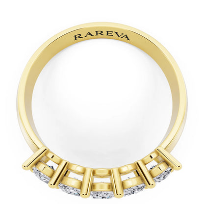 10K Yellow Gold Five Stone Marquise Cut Diamond Half Eternity Wedding Band - 2.5mm - Top