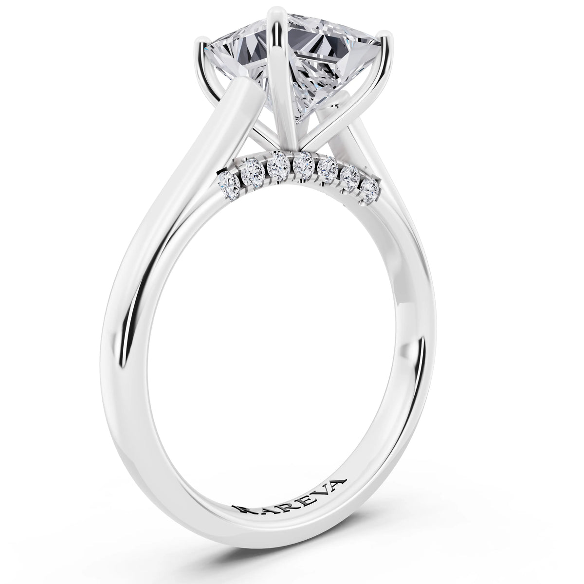 18 KT White Gold Princess Cut Diamond Solitaire Ring with Hidden Accent - top view