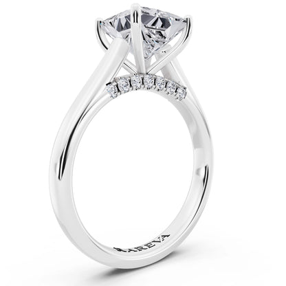 18 KT White Gold Princess Cut Diamond Solitaire Ring with Hidden Accent - top view
