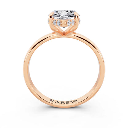 18 KT Rose Gold Marquise Cut Diamond Hidden Halo Solitaire Ring - through finger