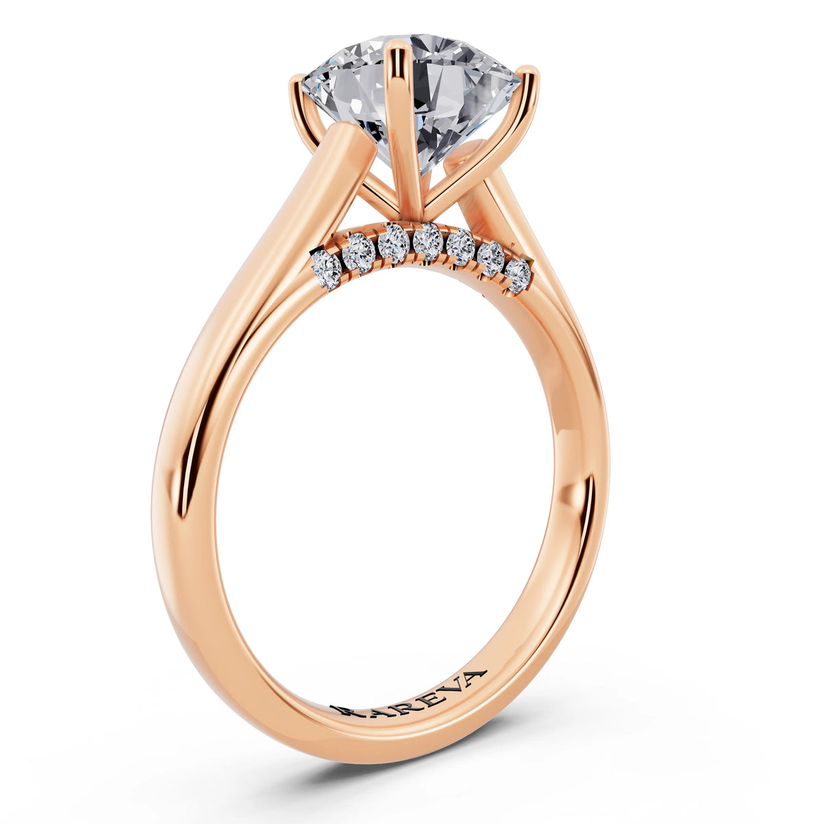 14 KT Rose Gold Round Cut Diamond Solitaire Ring with Hidden Accent - top view