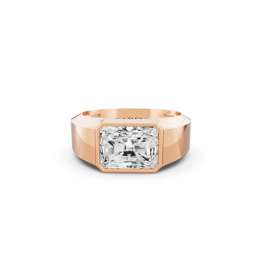 10K Rose Gold Men's Radiant Cut Diamond Bezel Set Signet Ring - 4.5mm - Front