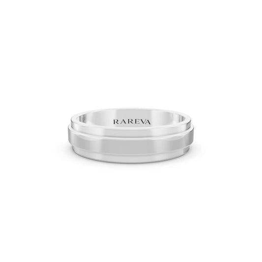 10K White Gold Men's Raised Center Step Edge Wedding Band - 5mm - Front