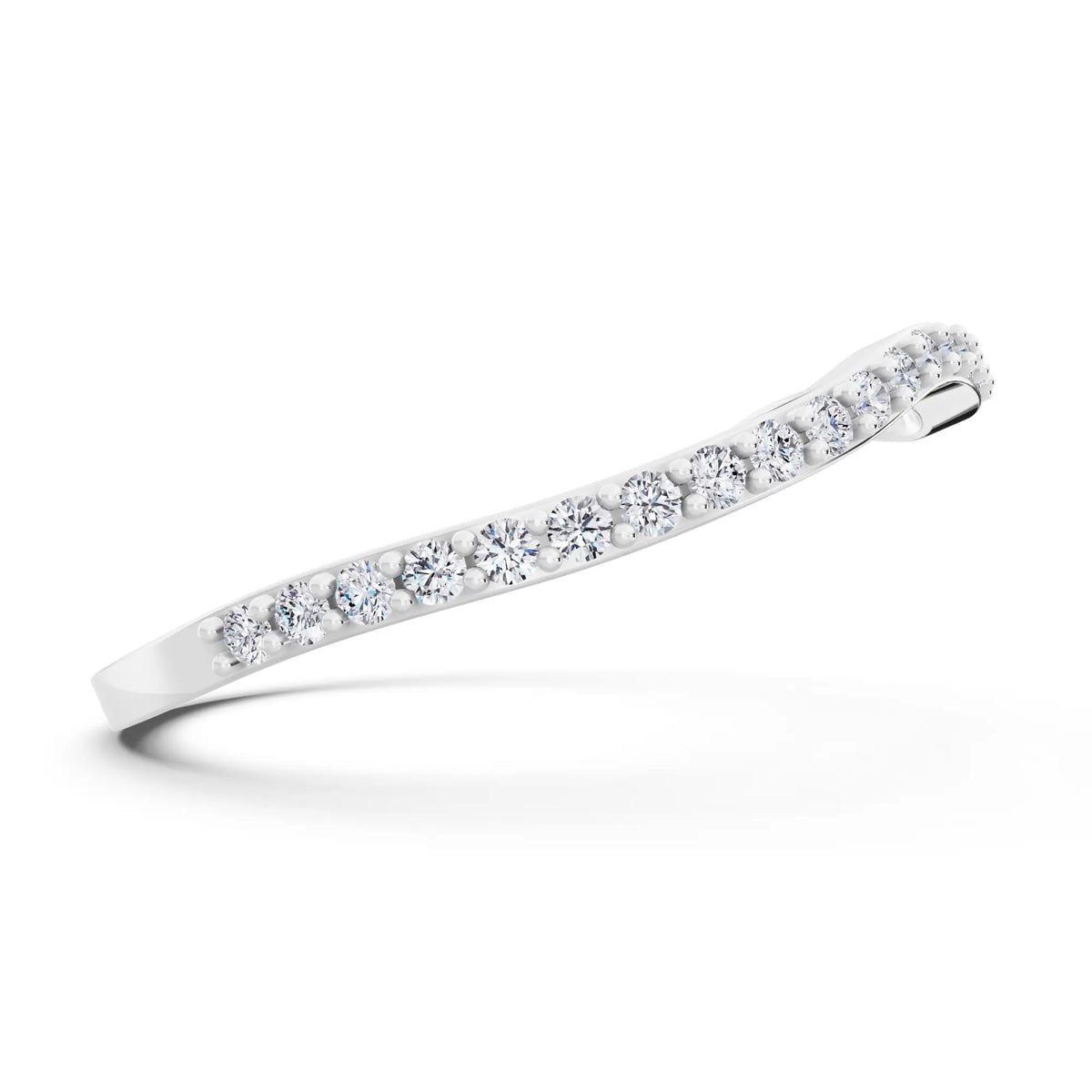 10K White Gold Round Cut Diamond Pave Wave Curved Band - 1.2mm - Side