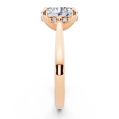 14 KT Rose Gold Oval Cut Diamond Solitaire Ring with Cathedral Band - side view