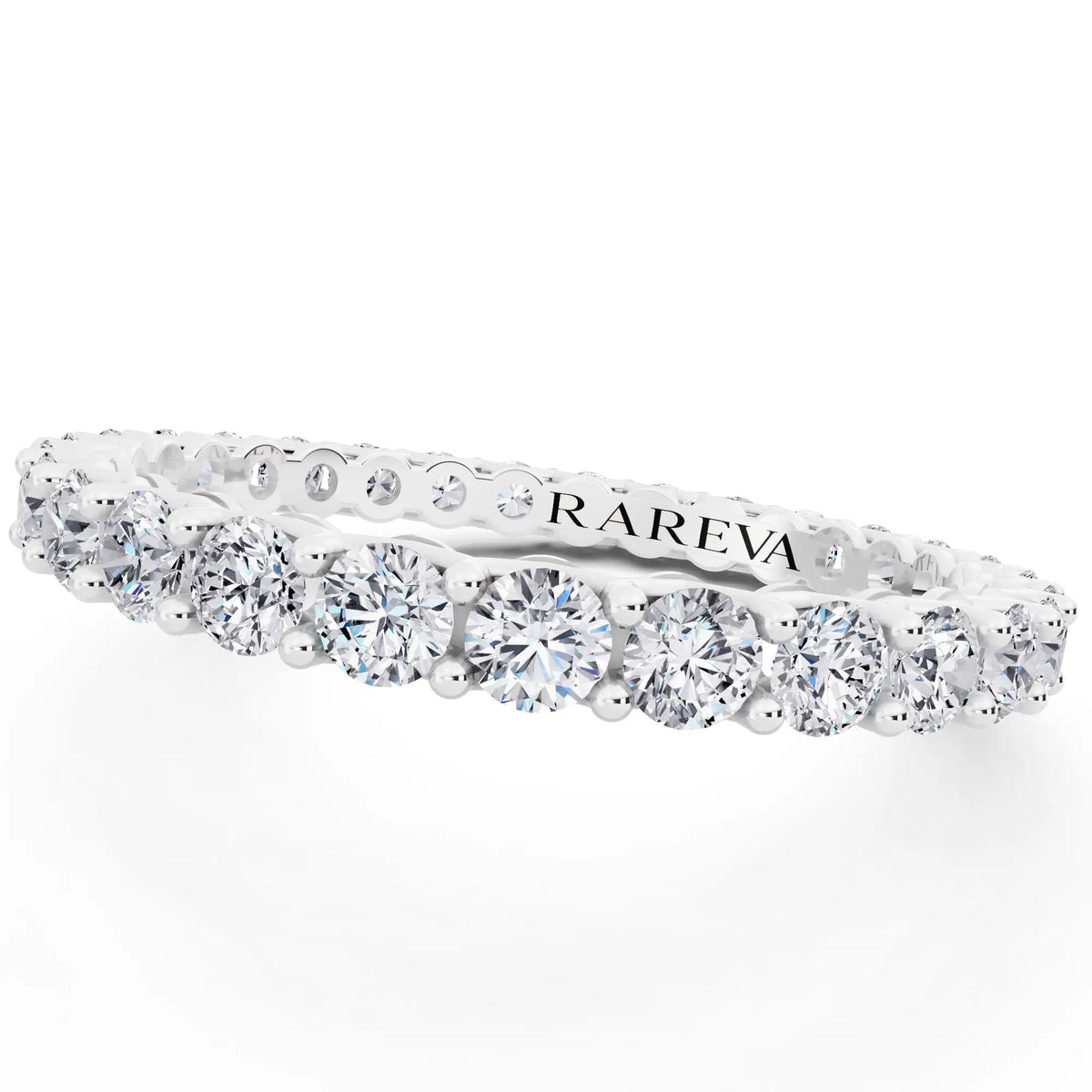 10K White Gold Round Cut Diamond Unity Prong Eternity Band - 2mm - Close up