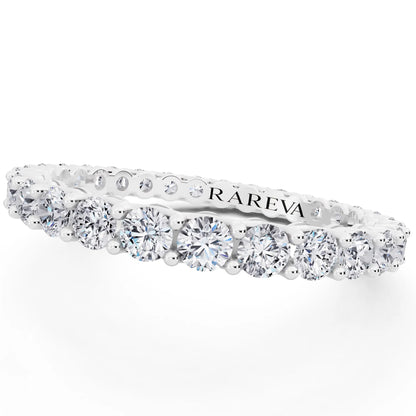 10K White Gold Round Cut Diamond Unity Prong Eternity Band - 2mm - Close up