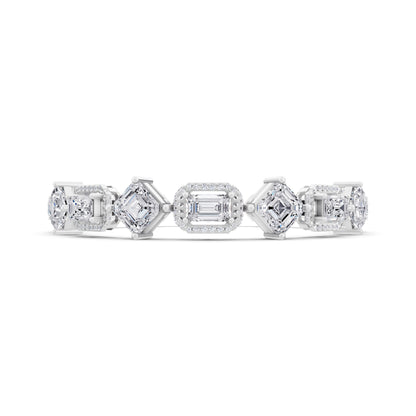 Silver Square Emerald and Emerald Cut Halo Diamond Tennis Bracelet - Front