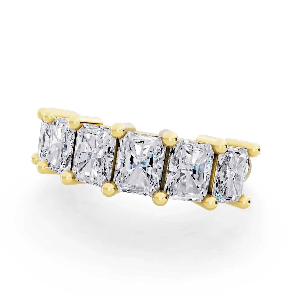 10K Yellow Gold Seven Stone Radiant Cut Diamond Half Eternity Wedding Band - 2.2mm - Close up