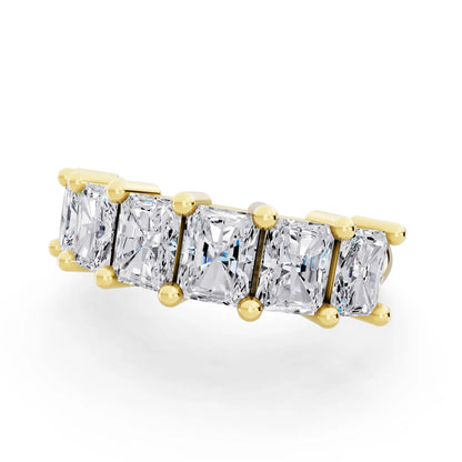10K Yellow Gold Seven Stone Radiant Cut Diamond Half Eternity Wedding Band - 2.2mm - Close up
