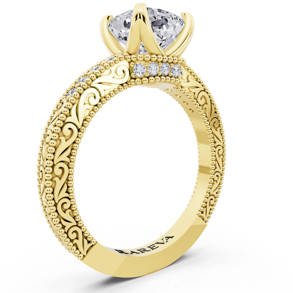 14 KT Yellow Gold Cushion Cut Diamond Vintage - top view