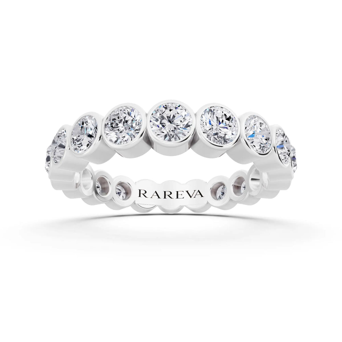Platinum Round Cut Bezel Set Diamond Full Eternity Wedding Band - 3.5mm - Front