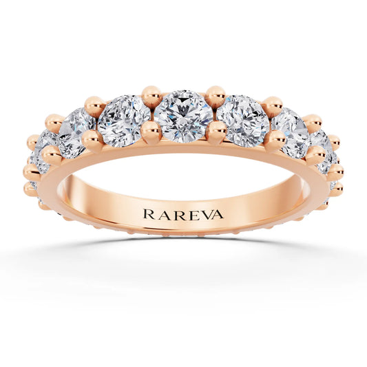 10K Rose Gold Round Cut Diamond 4 Prong Eternity Band - 3mm - Front