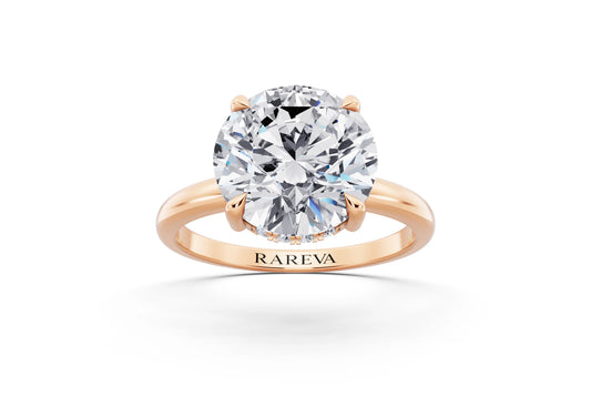 14 KT Rose Gold Round Cut Diamond Solitaire Ring with Hidden Halo - front view