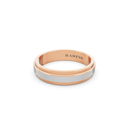 14K Rose Gold Men's Step Edge Wedding Band - 4.5mm - Close up