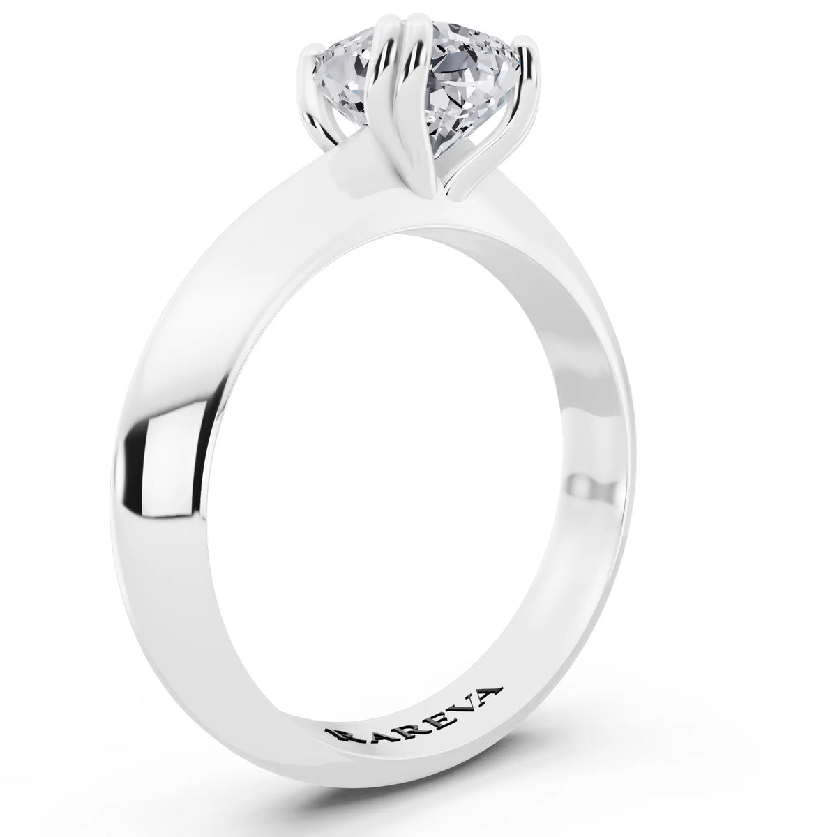 18 KT White Gold Cushion Cut Diamond Solitaire Ring with Knife Edge Band - top view