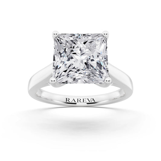 Platinum Princess Cut Diamond Solitaire Ring with Hidden Accent - front view