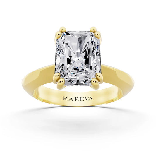 14 KT Yellow Gold Radiant Cut Diamond Solitaire Ring with Knife Edge Band - front view