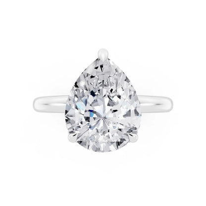Platinum Pear Cut Diamond Hidden Halo Solitaire Ring - top angle
