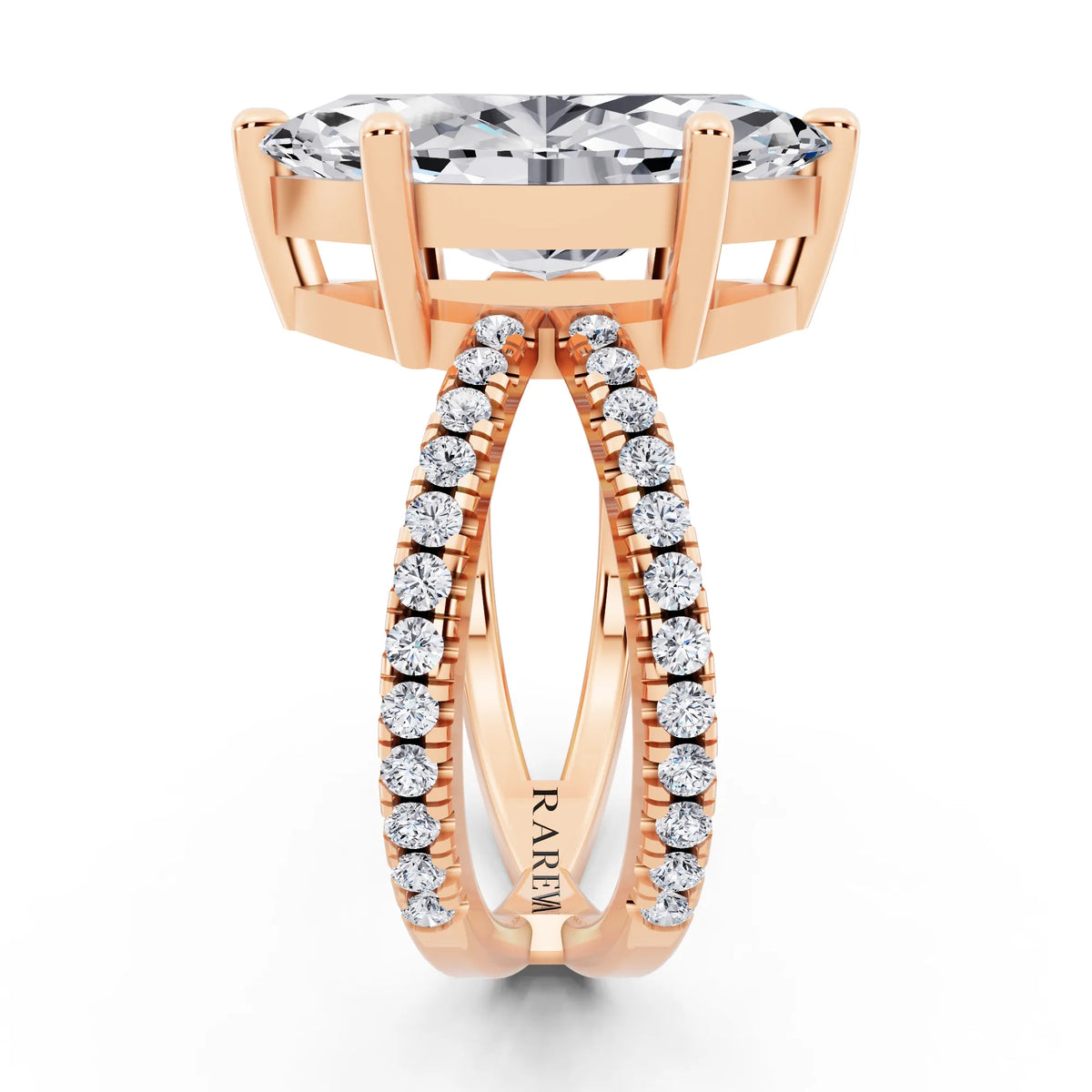 14 KT Rose Gold Marquise Cut Diamond Ring with Twisted Split Shank - side view