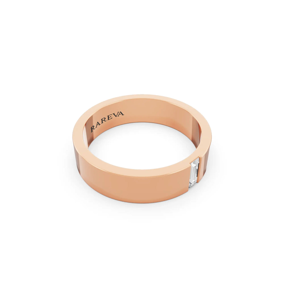 14K Rose Gold Men's Baguette Cut Diamond Solitaire Band - 5mm - Left