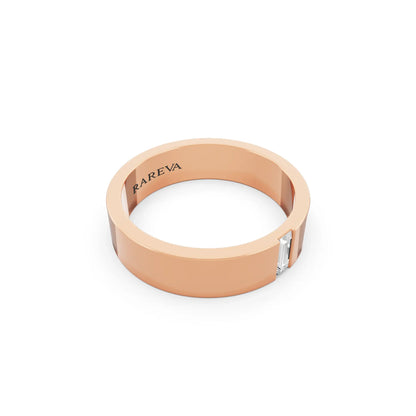 14K Rose Gold Men's Baguette Cut Diamond Solitaire Band - 5mm - Left