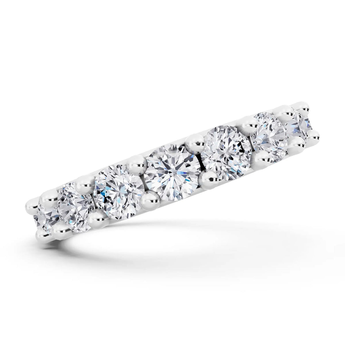 Silver Round Cut Diamond 4 Prong Eternity Band - 3mm - Side