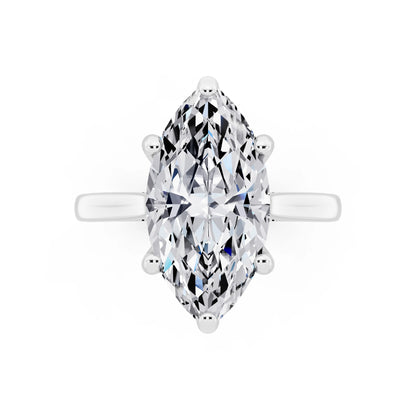 14 KT White Gold Marquise Cut Diamond Solitaire Ring with Cathedral Band - top angle
