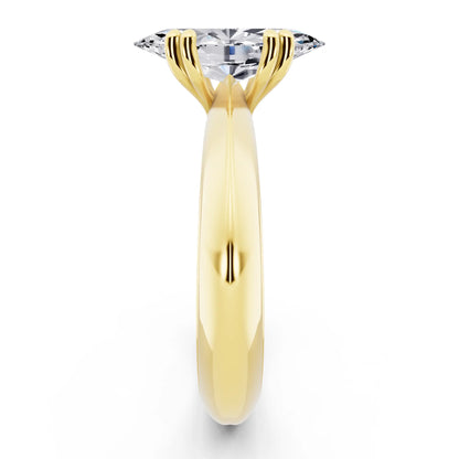 18 KT Yellow Gold Marquise Cut Diamond Solitaire Ring with Knife Edge Band - side view