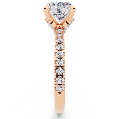 18 KT Rose Gold Round Cut Diamond Solitaire Ring with Marquise Collar - side view