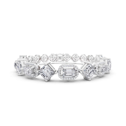 10K White Gold Square Emerald and Emerald Cut Halo Diamond Tennis Bracelet - Main