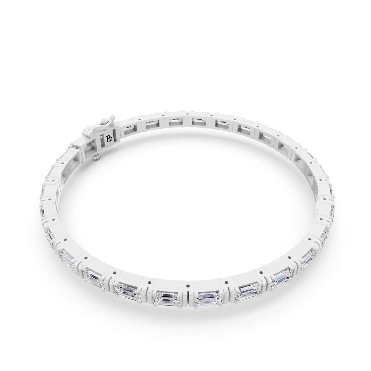 Platinum East West Emerald Cut Diamond Tennis Bracelet - Left