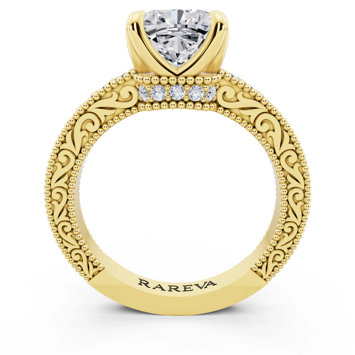 14 KT Yellow Gold Cushion Cut Diamond Vintage - through finger