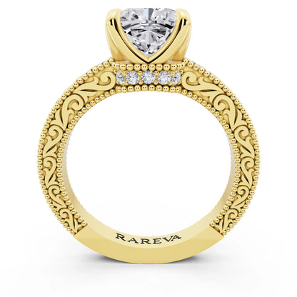 14 KT Yellow Gold Cushion Cut Diamond Vintage - through finger