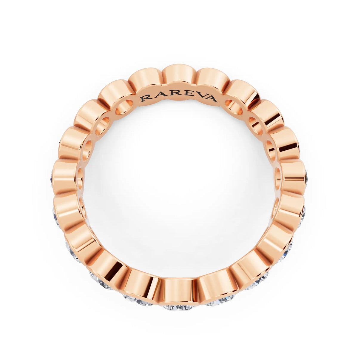 14K Rose Gold Round Cut Bezel Set Diamond Full Eternity Wedding Band - 3.5mm - Top