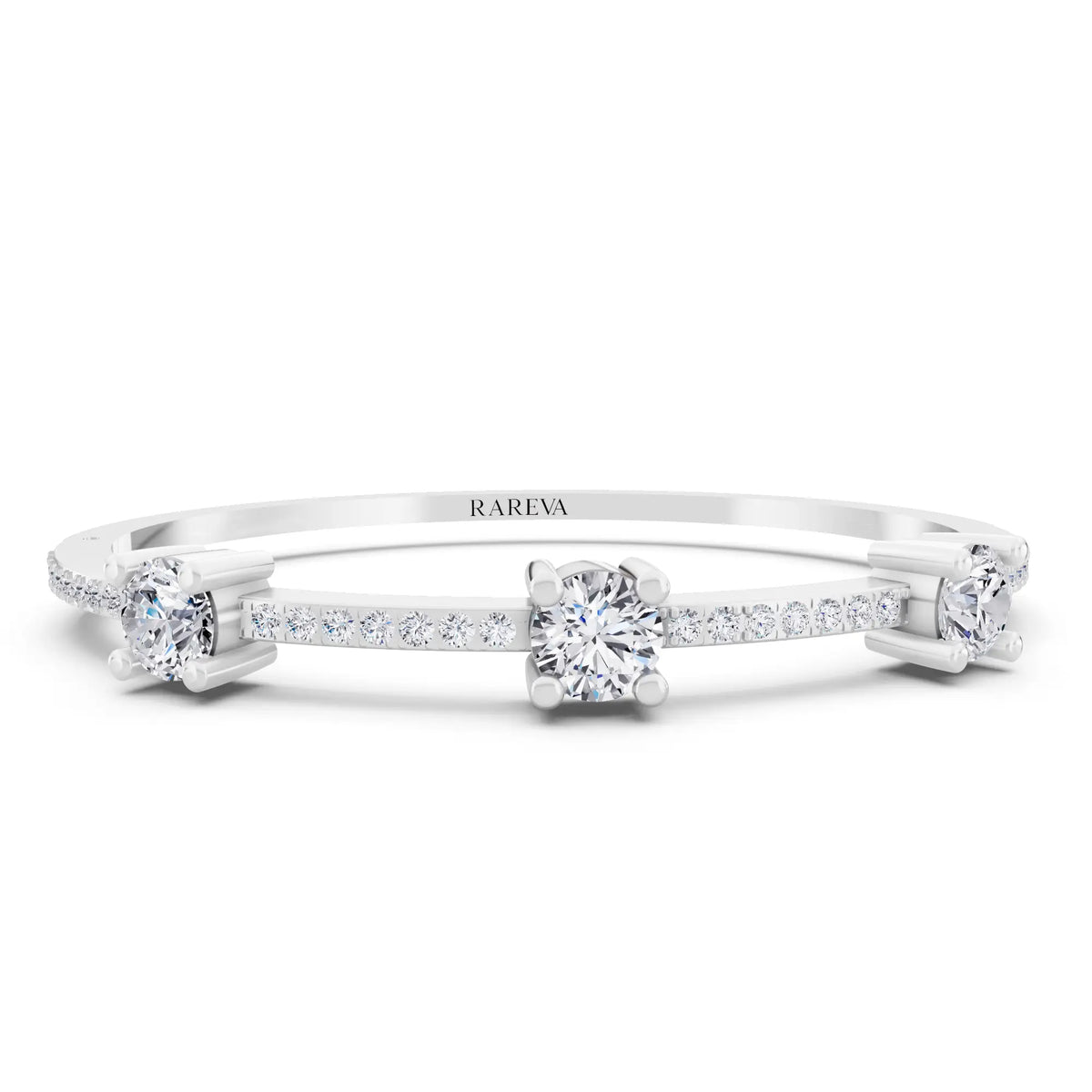 Platinum Three Stone Round Cut Diamond Bangle Bracelet - Main