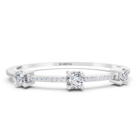 Platinum Three Stone Round Cut Diamond Bangle Bracelet - Main