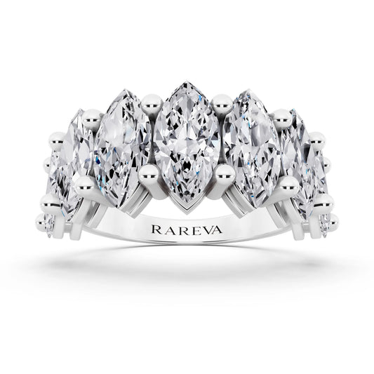 Silver Seven Stone Marquise Cut Diamond Half Eternity Wedding Band - 3mm - Front