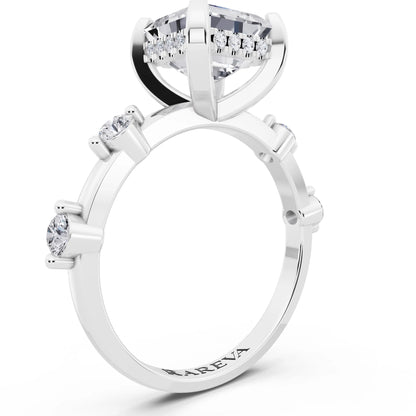 Platinum Asscher Cut Diamond Solitaire Ring with Floating Diamond Accents - top view