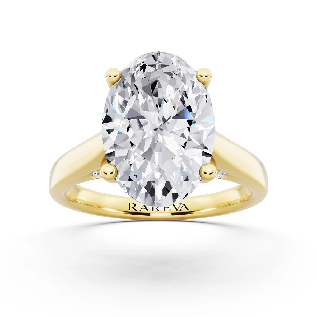 18 KT Yellow Gold Oval Cut Diamond Solitaire Ring with Hidden Accent - front view