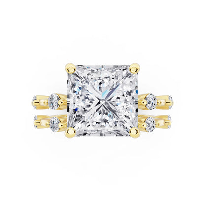 14 KT Yellow Gold Princess Cut Diamond Ring with Floating Accent Band - top angle