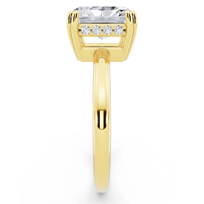 14 KT Yellow Gold Radiant Cut Diamond Solitaire Ring with Hidden Accent Basket - side view