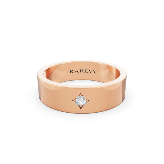 10K Rose Gold Men's Round Cut Diamond Star Set Solitaire Band - 5.5mm - Front