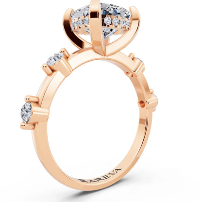 14 KT Rose Gold Cushion Cut Diamond Solitaire Ring with Floating Diamond Accents - top view